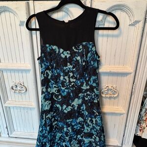 Kensie Black and Blue Patterned Midi Dress